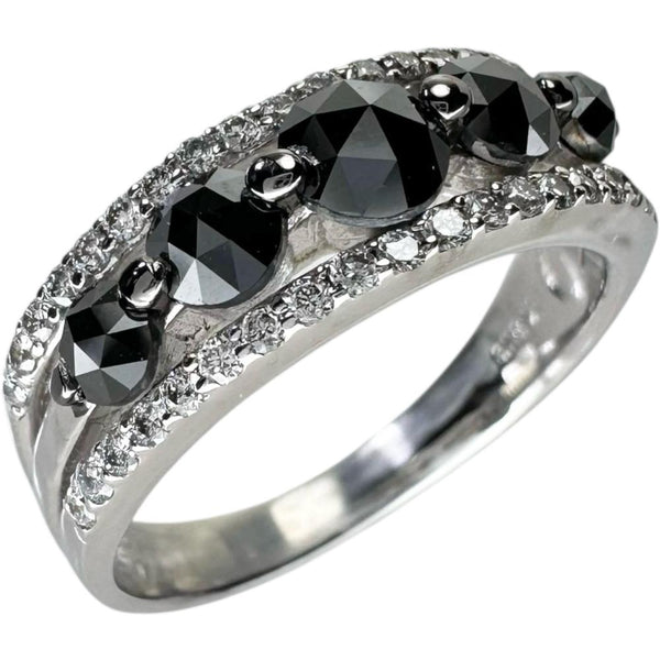 11号 ブラックダイヤモンド 計0.85ct ダイヤモンド 計0.28ct リング・指輪 K18WGホワイトゴールド 18金 4.5g レディース 【中古】【真子質店】【NN】 【YxMo】