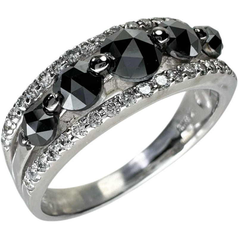 11号 ブラックダイヤモンド 計0.85ct ダイヤモンド 計0.28ct リング・指輪 K18WGホワイトゴールド 18金 4.5g レディース 【中古】【真子質店】【NN】 【YxMo】