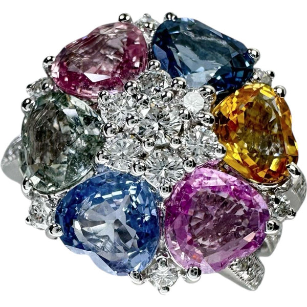 12.5号 イエロー拡散なし マルチカラーサファイア 計5.05ct ダイヤモンド 計0.64ct リング・指輪 K18WGホワイトゴールド 18金 8.7g レディース 【中古】【真子質店】【NN】 【IMoMiD】
