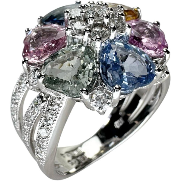 12.5号 イエロー拡散なし マルチカラーサファイア 計5.05ct ダイヤモンド 計0.64ct リング・指輪 K18WGホワイトゴールド 18金 8.7g レディース 【中古】【真子質店】【NN】 【IMoMiD】