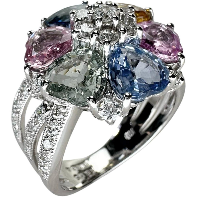12.5号 イエロー拡散なし マルチカラーサファイア 計5.05ct ダイヤモンド 計0.64ct リング・指輪 K18WGホワイトゴールド 18金 8.7g レディース 【中古】【真子質店】【NN】 【IMoMiD】
