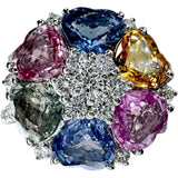 12.5号 イエロー拡散なし マルチカラーサファイア 計5.05ct ダイヤモンド 計0.64ct リング・指輪 K18WGホワイトゴールド 18金 8.7g レディース 【中古】【真子質店】【NN】 【IMoMiD】
