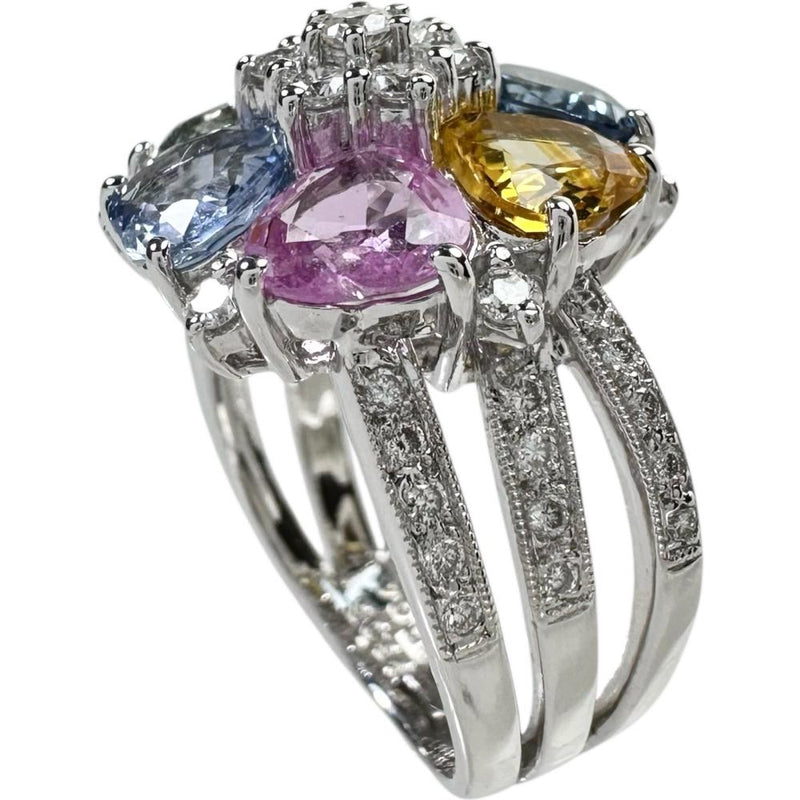 12.5号 イエロー拡散なし マルチカラーサファイア 計5.05ct ダイヤモンド 計0.64ct リング・指輪 K18WGホワイトゴールド 18金 8.7g レディース 【中古】【真子質店】【NN】 【IMoMiD】