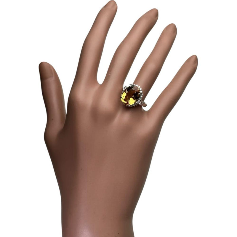 15号 インペリアルトパーズ 7.40ct ダイヤモンド 0.34ct リング・指輪 Pt900プラチナ 8.1g レディース 【中古】【真子質店】【NN】 【ITMaT】