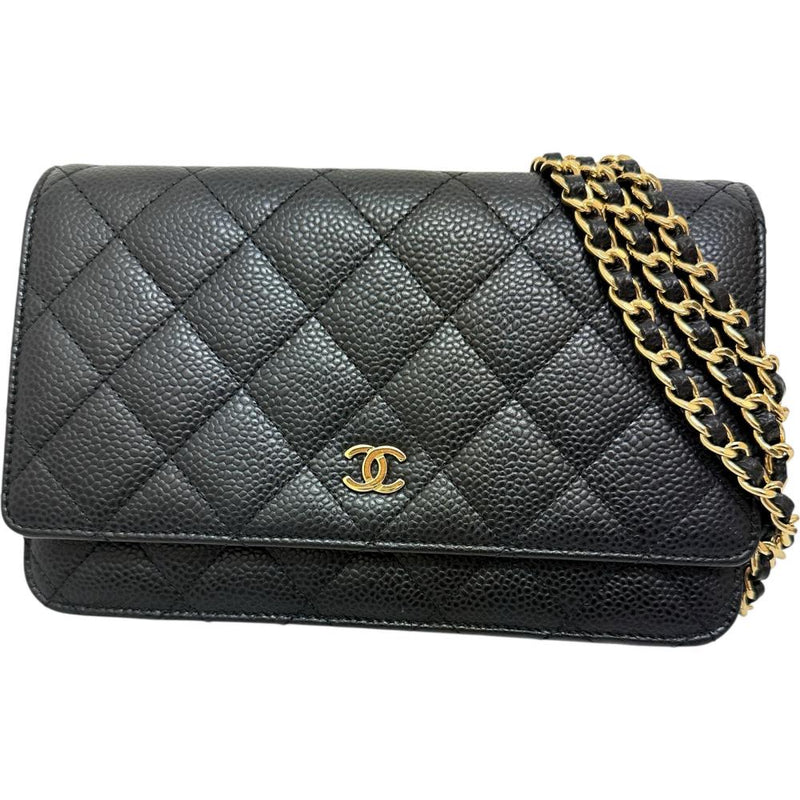 【CHANEL/シャネル】 マトラッセ チェーンウォレット Sシール有 ショルダーバッグ レザー/キャビアスキン ブラック/ゴールド金具 レディース【中古】【真子質店】【BL】 【MaMaKK】