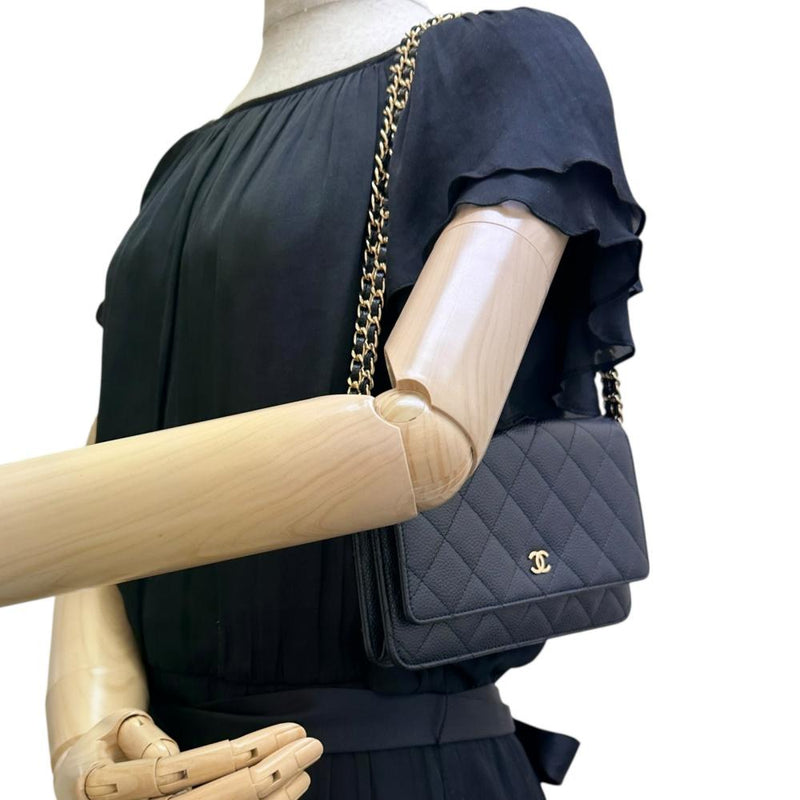 【CHANEL/シャネル】 マトラッセ チェーンウォレット Sシール有 ショルダーバッグ レザー/キャビアスキン ブラック/ゴールド金具 レディース【中古】【真子質店】【BL】 【MaMaKK】