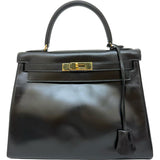 【HERMES/エルメス】 ケリー28 ハンドバッグ ボックスカーフ ブラックレザー/ゴールド金具 レディース【中古】【真子質店】【BL】 【KMoTD】