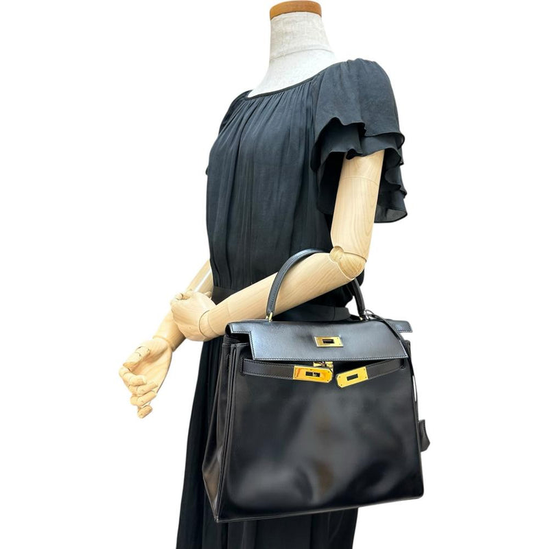 【HERMES/エルメス】 ケリー28 ハンドバッグ ボックスカーフ ブラックレザー/ゴールド金具 レディース【中古】【真子質店】【BL】 【KMoTD】