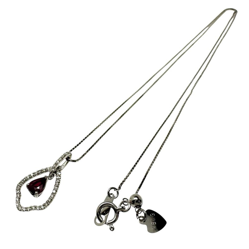 ルビー 0.28ct ダイヤモンド 計0.12ct ネックレス K18WGホワイトゴールド 18金 2.6g 46cm レディース 【中古】【真子質店】【NN】 【DIMi】