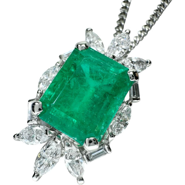 エメラルド 3.01ct ダイヤモンド 0.84ct ネックレス Pt900プラチナ/Pt850プラチナ 9.6g 41cm レディース 【中古】【真子質店】【NN】 【TYDx】