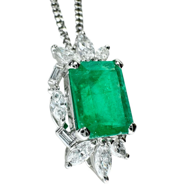 エメラルド 3.01ct ダイヤモンド 0.84ct ネックレス Pt900プラチナ/Pt850プラチナ 9.6g 41cm レディース 【中古】【真子質店】【NN】 【TYDx】