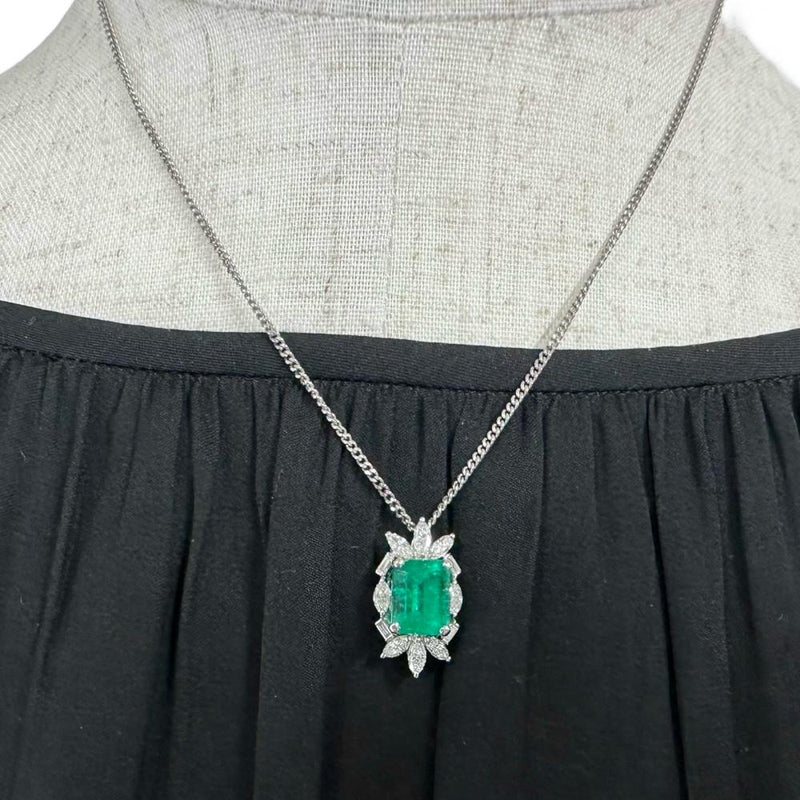 エメラルド 3.01ct ダイヤモンド 0.84ct ネックレス Pt900プラチナ/Pt850プラチナ 9.6g 41cm レディース 【中古】【真子質店】【NN】 【TYDx】