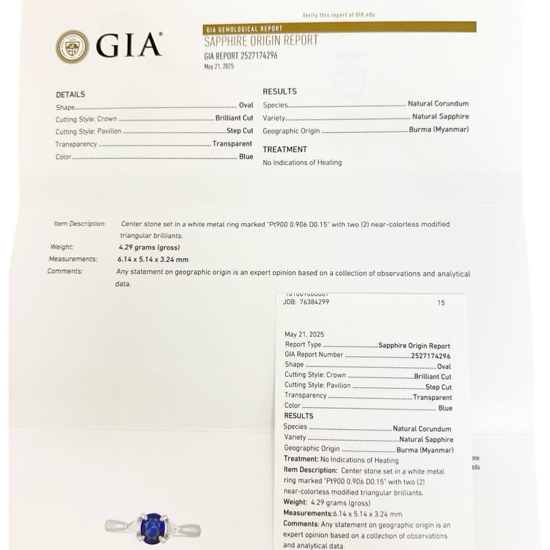 15.5号 ビルマ産非加熱サファイア 0.906ct ダイヤモンド 0.15ct リング・指輪 Pt900プラチナ 4.3g レディース 【中古】【真子質店】【NN】 【DSMo】
