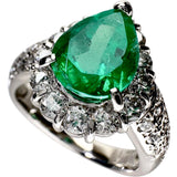 11.5号 雫/しずくデザイン エメラルド 2.12ct ダイヤモンド 0.95ct リング・指輪 Pt900プラチナ 8.9g レディース 【中古】【真子質店】【NN】 【TTxx】