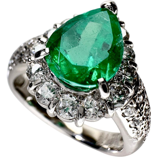 11.5号 雫/しずくデザイン エメラルド 2.12ct ダイヤモンド 0.95ct リング・指輪 Pt900プラチナ 8.9g レディース 【中古】【真子質店】【NN】 【TTxx】