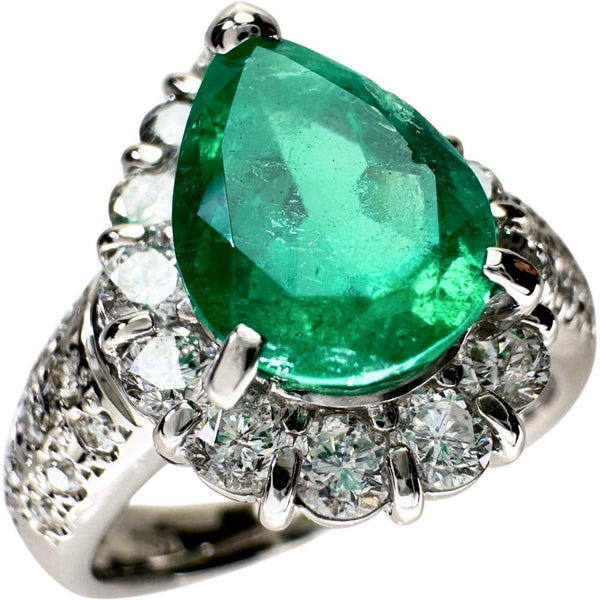 11.5号 雫/しずくデザイン エメラルド 2.12ct ダイヤモンド 0.95ct リング・指輪 Pt900プラチナ 8.9g レディース 【中古】【真子質店】【NN】 【TTxx】