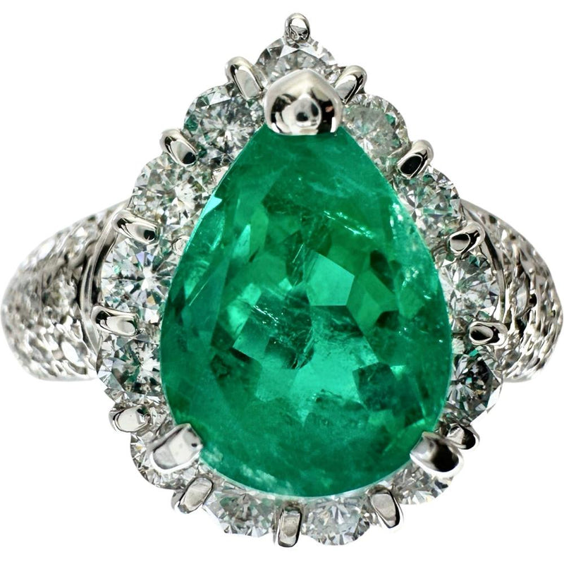 11.5号 雫/しずくデザイン エメラルド 2.12ct ダイヤモンド 0.95ct リング・指輪 Pt900プラチナ 8.9g レディース 【中古】【真子質店】【NN】 【TTxx】
