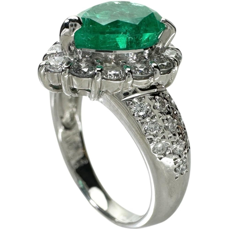 11.5号 雫/しずくデザイン エメラルド 2.12ct ダイヤモンド 0.95ct リング・指輪 Pt900プラチナ 8.9g レディース 【中古】【真子質店】【NN】 【TTxx】