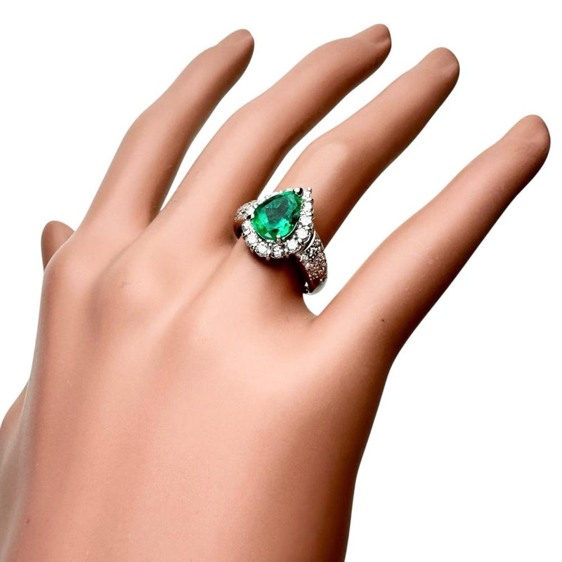11.5号 雫/しずくデザイン エメラルド 2.12ct ダイヤモンド 0.95ct リング・指輪 Pt900プラチナ 8.9g レディース 【中古】【真子質店】【NN】 【TTxx】