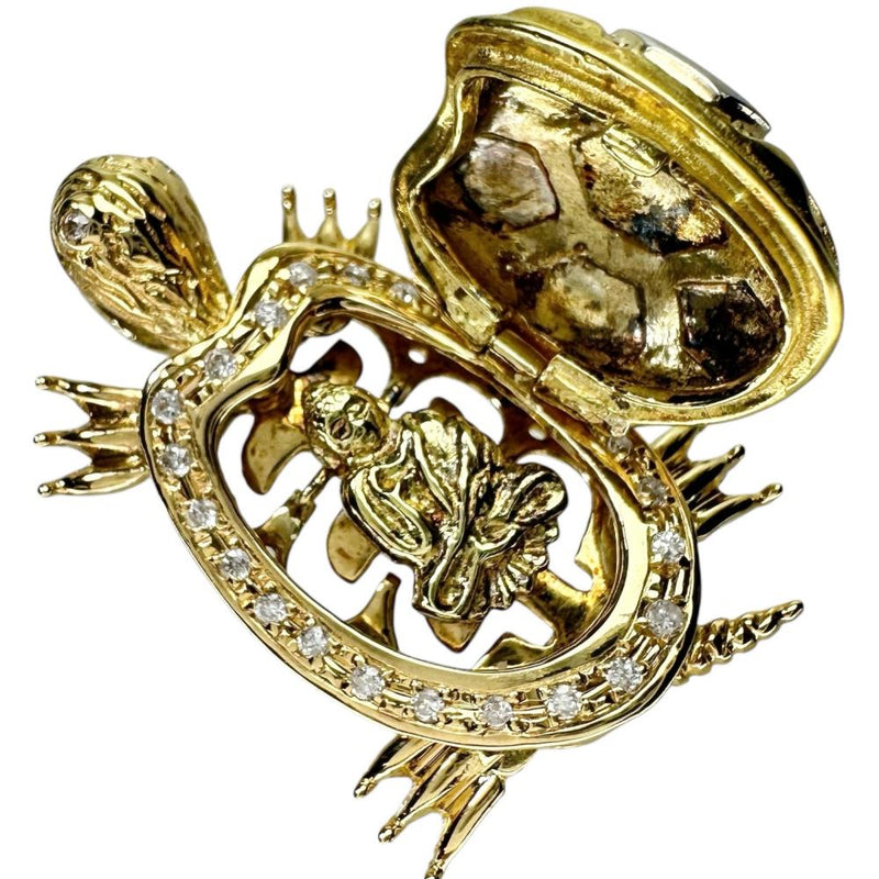 亀/カメ 観音様 縁起物 開閉式 ダイヤモンド 計0.18ct ペンダントトップ K18ゴールド 18金/Pt900プラチナ 8.9g レディース 【中古】【真子質店】【NN】 【IIKK】