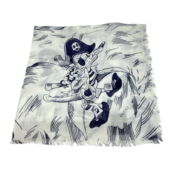 【GUCCI/グッチ】 ドナルド ストール レーヨン 白/ネイビー レディース【中古】【真子質店】【GD】 【IMox】
