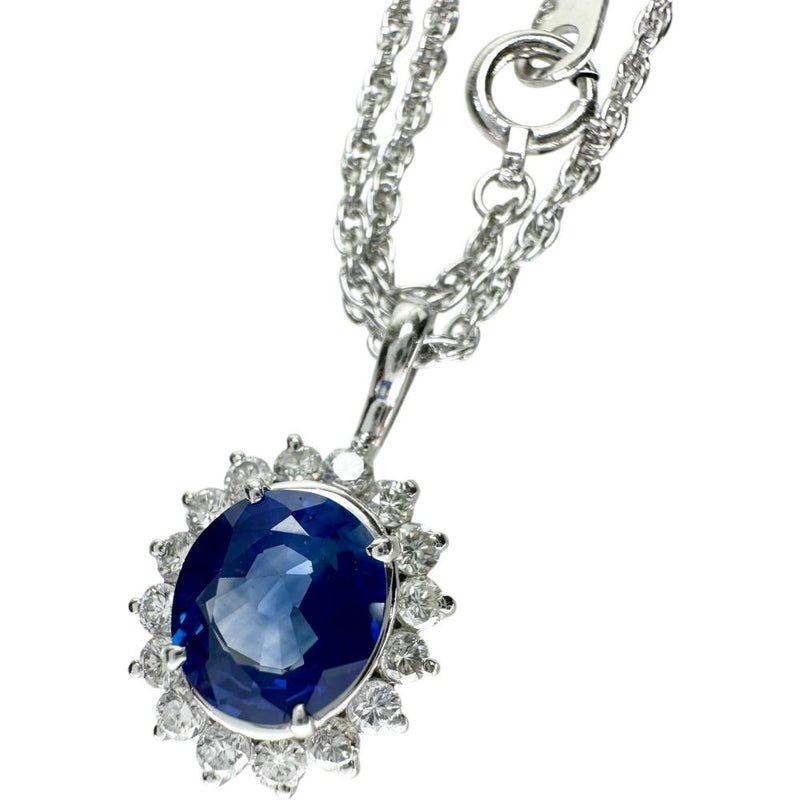サファイア 1.12ct ダイヤモンド 0.31ct ネックレス Pt900プラチナ/Pt850プラチナ 5.5g 40cm レディース 【中古】【真子質店】【NN】 【MiMoMi】