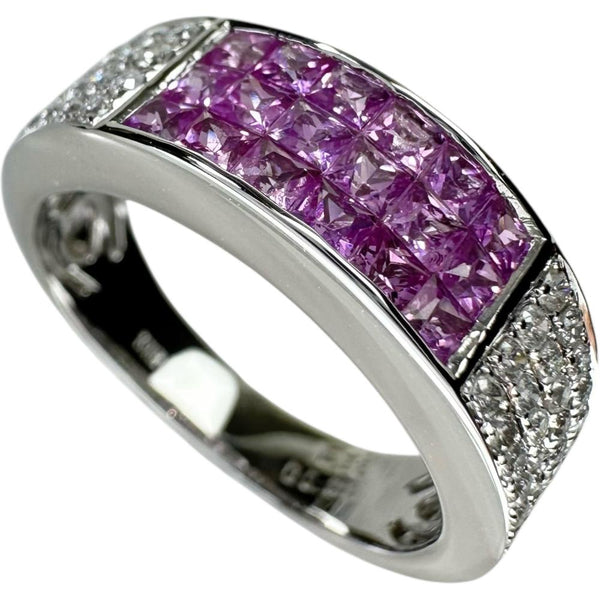 13号 ピンクサファイア（ミステリーセッティング） 0.98ct ダイヤモンド 0.38ct リング・指輪 K18WGホワイトゴールド 18金 4.9g レディース 【中古】【真子質店】【NN】 【MiMiMo】