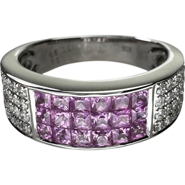 13号 ピンクサファイア（ミステリーセッティング） 0.98ct ダイヤモンド 0.38ct リング・指輪 K18WGホワイトゴールド 18金 4.9g レディース 【中古】【真子質店】【NN】 【MiMiMo】