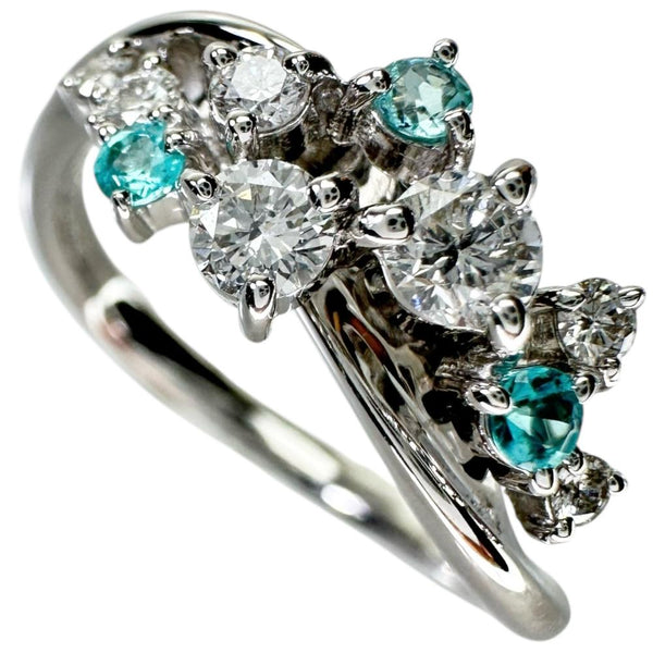 16号 パライバトルマリン 0.12ct ダイヤモンド 0.38ct リング・指輪 K18WGホワイトゴールド 18金 4.6g レディース 【中古】【真子質店】【NN】 【IIxx】