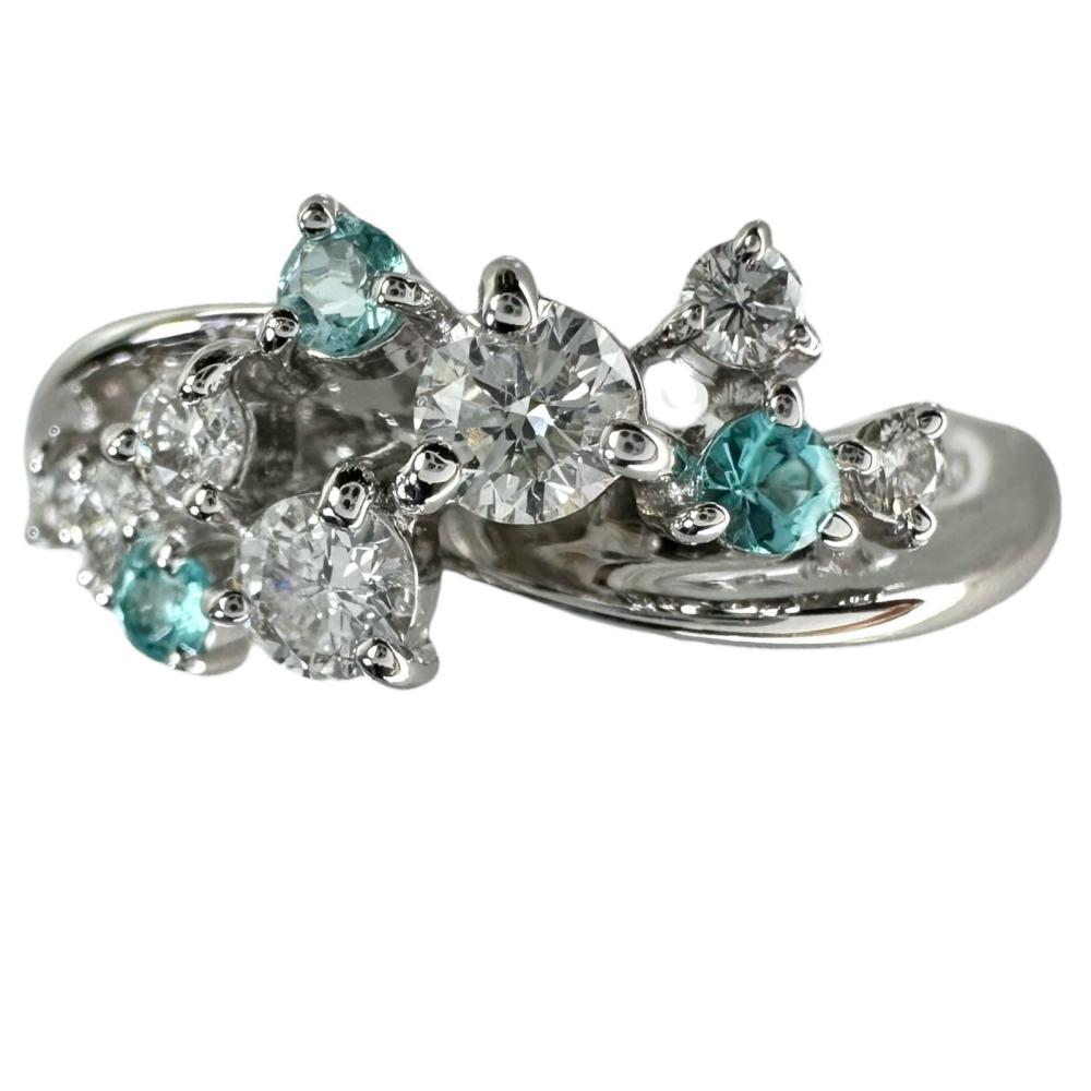 16号 パライバトルマリン 0.12ct ダイヤモンド 0.38ct リング