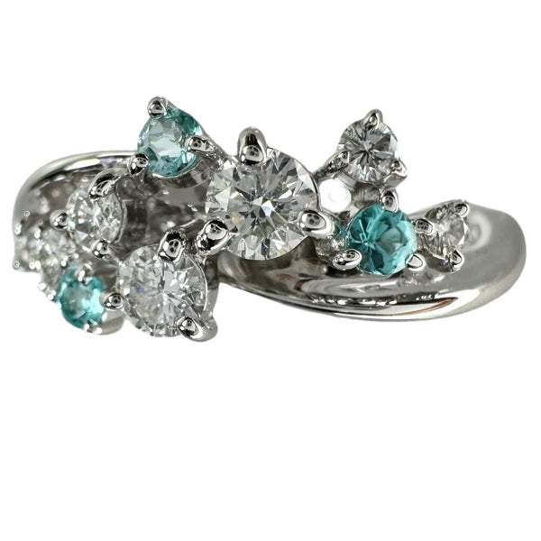 16号 パライバトルマリン 0.12ct ダイヤモンド 0.38ct リング・指輪 K18WGホワイトゴールド 18金 4.6g レディース 【中古】【真子質店】【NN】 【IIxx】