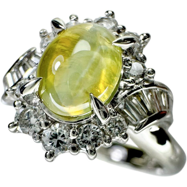 9号 クリソベリルキャッツアイ 0.99ct ダイヤモンド 0.33ct リング・指輪 Pt900プラチナ 5.4g レディース 【中古】【真子質店】【NN】 【DKS】