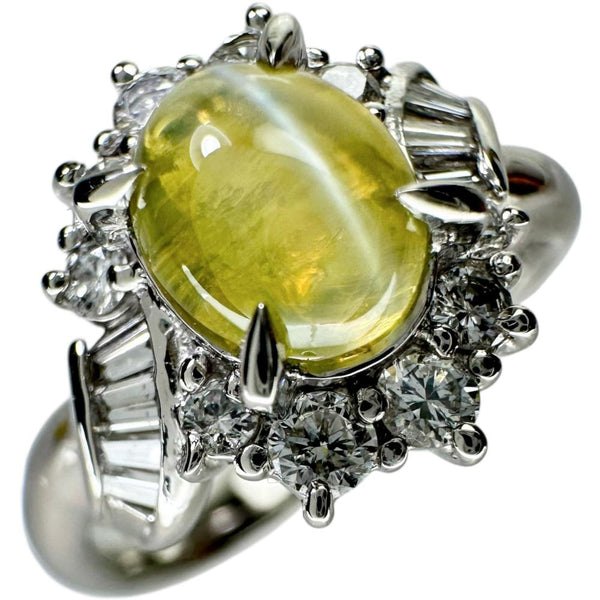 9号 クリソベリルキャッツアイ 0.99ct ダイヤモンド 0.33ct リング・指輪 Pt900プラチナ 5.4g レディース 【中古】【真子質店】【NN】 【DKS】