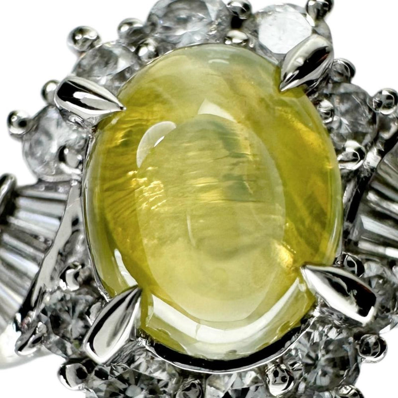 9号 クリソベリルキャッツアイ 0.99ct ダイヤモンド 0.33ct リング・指輪 Pt900プラチナ 5.4g レディース 【中古】【真子質店】【NN】 【DKS】
