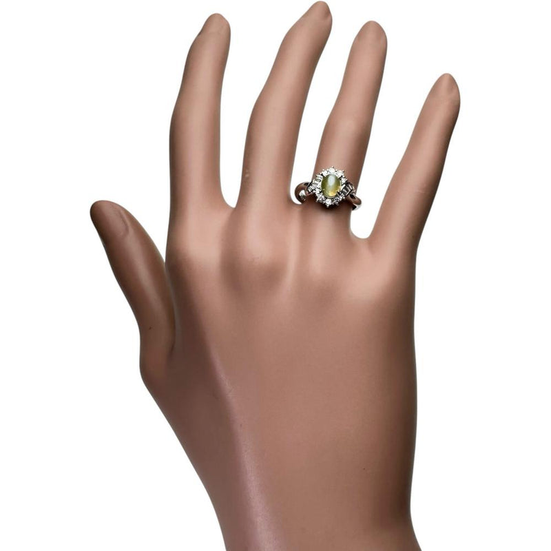 9号 クリソベリルキャッツアイ 0.99ct ダイヤモンド 0.33ct リング・指輪 Pt900プラチナ 5.4g レディース 【中古】【真子質店】【NN】 【DKS】
