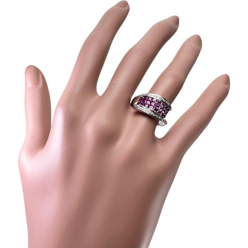 11号 ルビー 0.60ct サファイア 0.90ct ダイヤモンド 0.10ct リング・指輪 K18WGホワイトゴールド 18金 5.6g レディース 【中古】【真子質店】【NN】 【SxY】