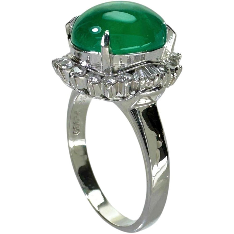 13号 カボションエメラルド 3.92ct ダイヤモンド 0.41ct リング・指輪 Pt900プラチナ 7.8g レディース 【中古】【真子質店】【NN】 【ITSMi】
