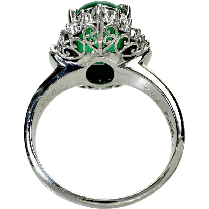 13号 カボションエメラルド 3.92ct ダイヤモンド 0.41ct リング・指輪 Pt900プラチナ 7.8g レディース 【中古】【真子質店】【NN】 【ITSMi】