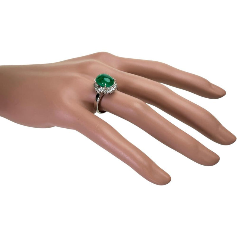13号 カボションエメラルド 3.92ct ダイヤモンド 0.41ct リング・指輪 Pt900プラチナ 7.8g レディース 【中古】【真子質店】【NN】 【ITSMi】