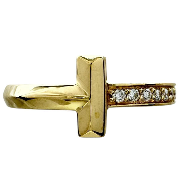 10号【TIFFANY&Co./ティファニー】 ダイヤモンド リング・指輪 Tワン ナローリング ハーフダイヤ K18ゴールド 18金 4.1g レディース 【中古】【真子質店】【GD】 【IDxMi】