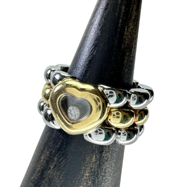12号【Chopard/ショパール】 ダイヤモンド リング・指輪 ハッピーダイヤリング 3列ブレス風 K18YGイエローゴールド 18金/ステンレススチール 12.6g 82/8401-20 レディース 【中古】【真子質店】【GD】 【YYx】