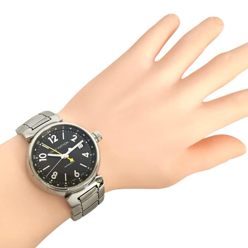 【LOUIS VUITTON/ルイ・ヴィトン】 タンブール Q1131 オーバーホール済/仕上げ済 GMT 腕時計 ステンレススチール 自動巻き/オートマ ブラウン文字盤 メンズ 【中古】【真子質店】【GD】 【ITxx】