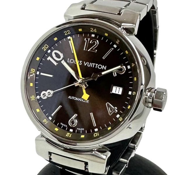 【LOUIS VUITTON/ルイ・ヴィトン】 タンブール Q1131 オーバーホール済/仕上げ済 GMT 腕時計 ステンレススチール 自動巻き/オートマ ブラウン文字盤 メンズ 【中古】【真子質店】【GD】 【ITxx】