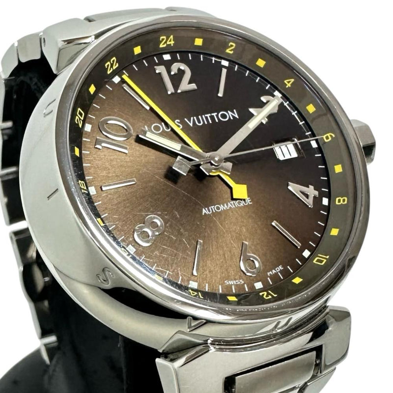 【LOUIS VUITTON/ルイ・ヴィトン】 タンブール Q1131 オーバーホール済/仕上げ済 GMT 腕時計 ステンレススチール 自動巻き/オートマ ブラウン文字盤 メンズ 【中古】【真子質店】【GD】 【ITxx】