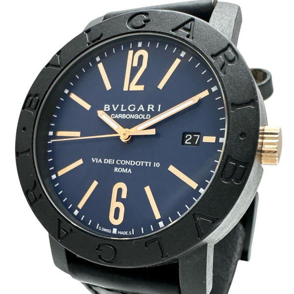 【BVLGARI/ブルガリ】 ブルガリブルガリ BB40CL 裏スケルトン 腕時計 カーボン/レザー 自動巻き/オートマ ネイビー文字盤/ネイビ―革バンド メンズ 【中古】【真子質店】【GD】 【IMoMox】