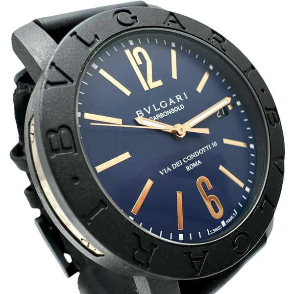 【BVLGARI/ブルガリ】 ブルガリブルガリ BB40CL 裏スケルトン 腕時計 カーボン/レザー 自動巻き/オートマ ネイビー文字盤/ネイビ―革バンド メンズ 【中古】【真子質店】【GD】 【IMoMox】