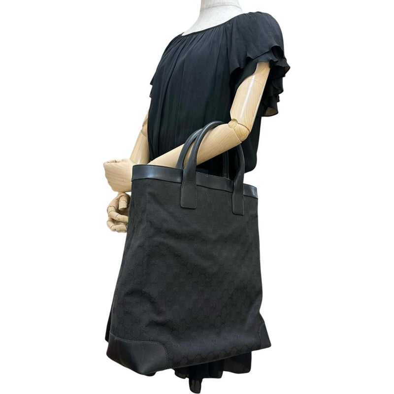 【GUCCI/グッチ】 002-1121 トートバッグ GGキャンバス/レザー ブラックキャンバス/ブラックレザー レディース【中古】【真子質店】【BL】 【IMox】