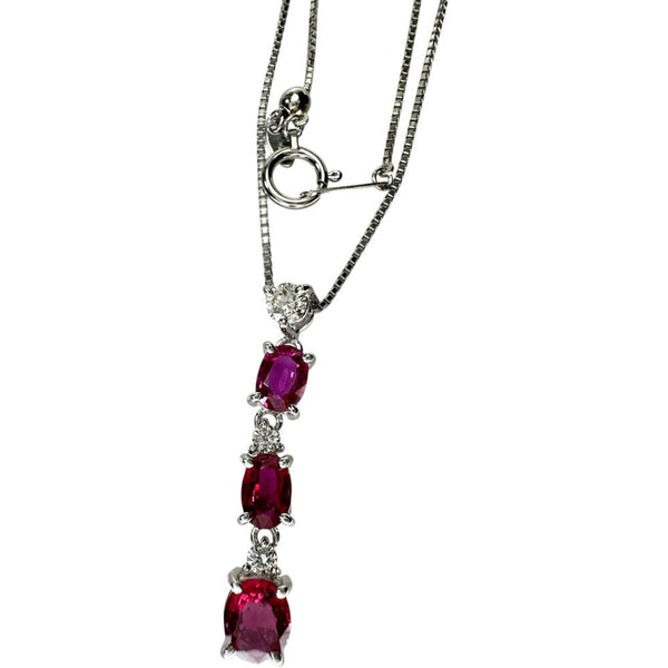 ルビー（3石） 1.60ct ダイヤモンド 0.21ct ネックレス Pt900プラチナ/Pt850プラチナ 4.9g 45cm レディース 【中古】【真子質店】【NN】 【IIxx】