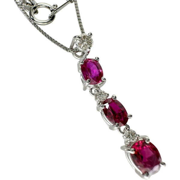 ルビー（3石） 1.60ct ダイヤモンド 0.21ct ネックレス Pt900プラチナ/Pt850プラチナ 4.9g 45cm レディース 【中古】【真子質店】【NN】 【IIxx】