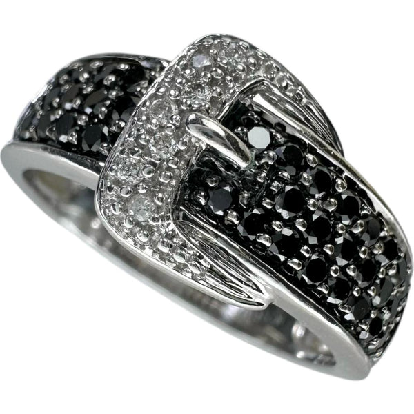 11号 仕上げ済 ベルトデザイン ブラックダイヤモンド 計0.45ct ダイヤモンド 計0.05ct リング・指輪 K18WGホワイトゴールド 18金 4.4g レディース 【中古】【真子質店】【NN】 【MoMox】